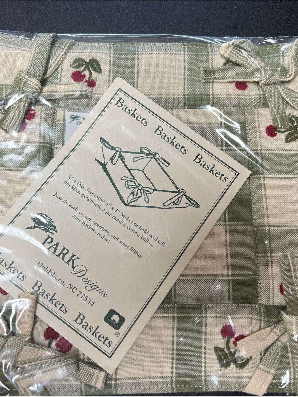 PARK Designs Green Plaid Cherry Fabric Basket